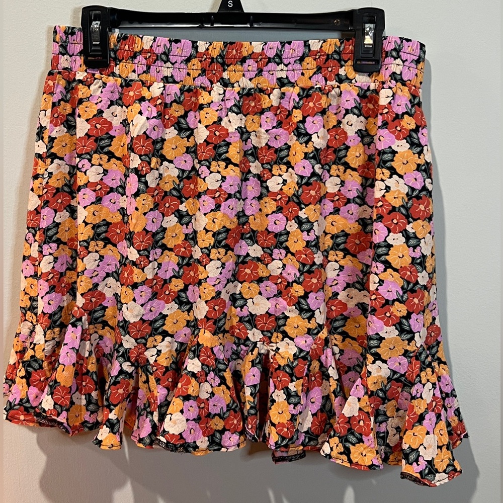 LOFT Floral Mini Skirt in Black with Pink, Orange & Red Flowers